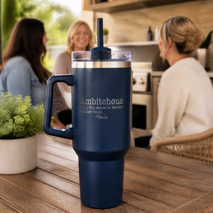 Ambitchous 40oz Engraved Travel Tumbler — lifestyle