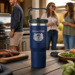 Size Matters (Beard) 30oz Engraved Saratoga Tumbler — lifestyle