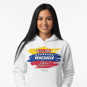 Venezuela Libre Hoodie Studio Mockup on Venezuelan Female Model