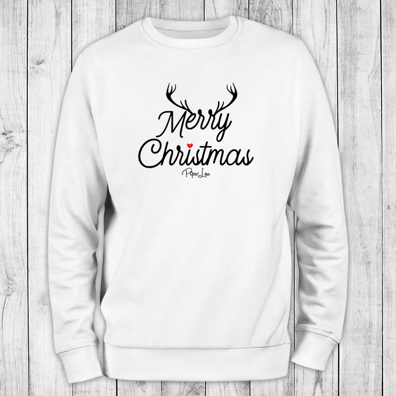 Merry Christmas Antlers Graphic Crewneck Sweatshirt