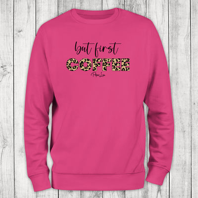 But First Coffee Leopard Graphic Crewneck Sweatshirt