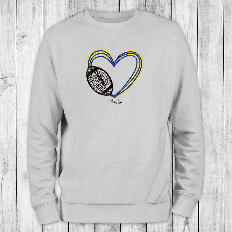 Football Heart Blue Yellow Graphic Crewneck Sweatshirt