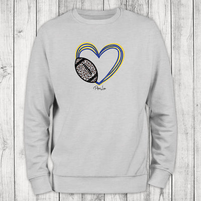 Football Heart Blue Yellow Graphic Crewneck Sweatshirt