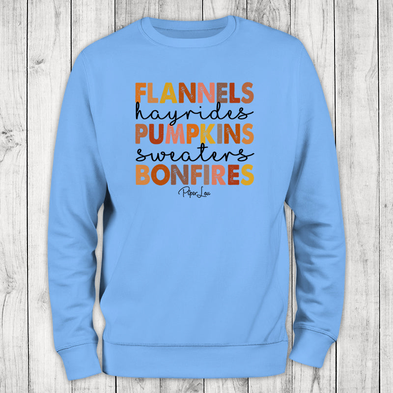 Flannels Hayrides Pumpkins Graphic Crewneck Sweatshirt