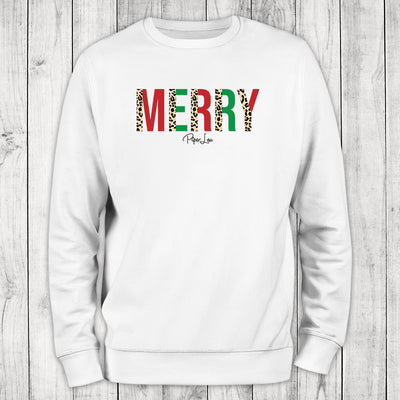 Merry Leopard Graphic Crewneck Sweatshirt