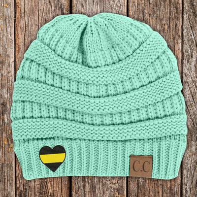 Yellow Line Heart C.C Thick Knit Soft Beanie