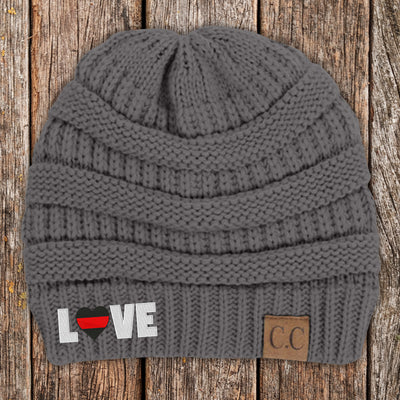 Love Red Line Heart C.C Thick Knit Soft Beanie