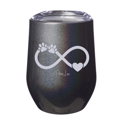Infinity Paw Print Heart 12oz Stemless Wine Cup