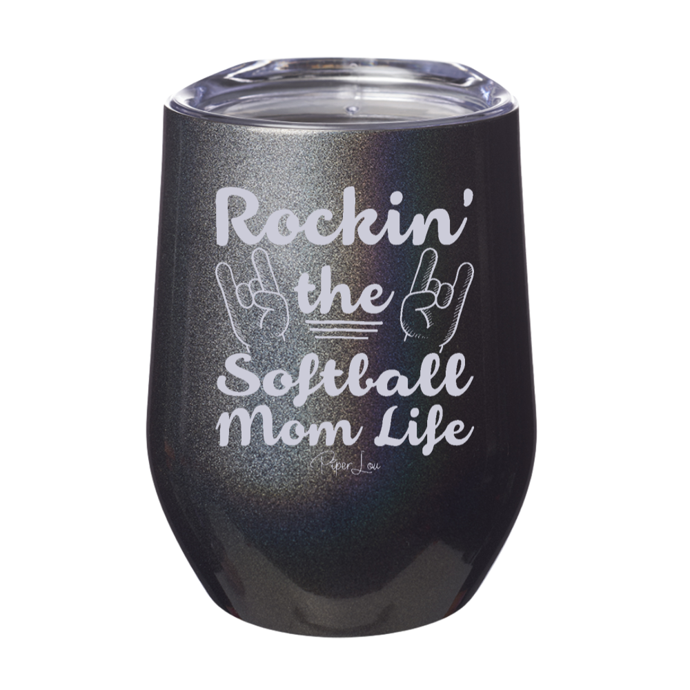 Rockin The Softball Mom Life 12oz Stemless Wine Cup