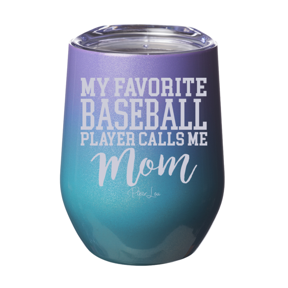 My Favorite Baseball Player Mom 12oz Stemless Wine Cup