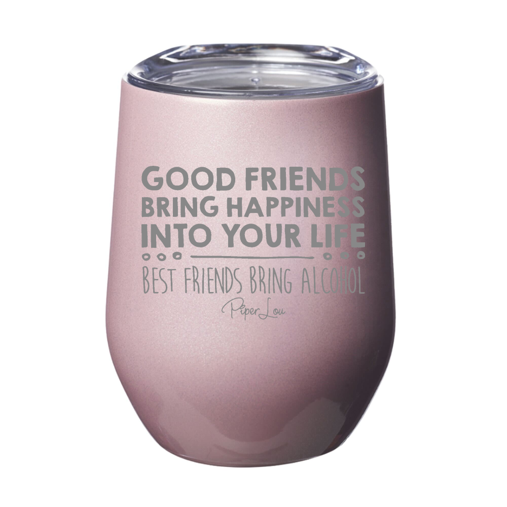 Good Friends Bring Happiness Wine 12oz Stemless Wine Cup