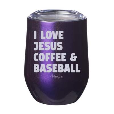 I Love Jesus Coffee And Baseball 12oz Stemless Wine Cup