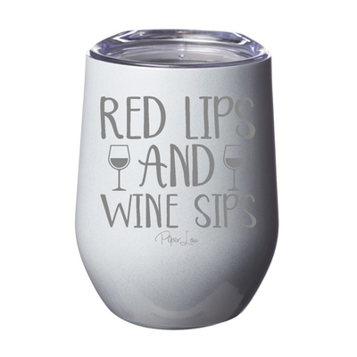 Red Lips And Wine Sips 12oz Stemless Wine Cup