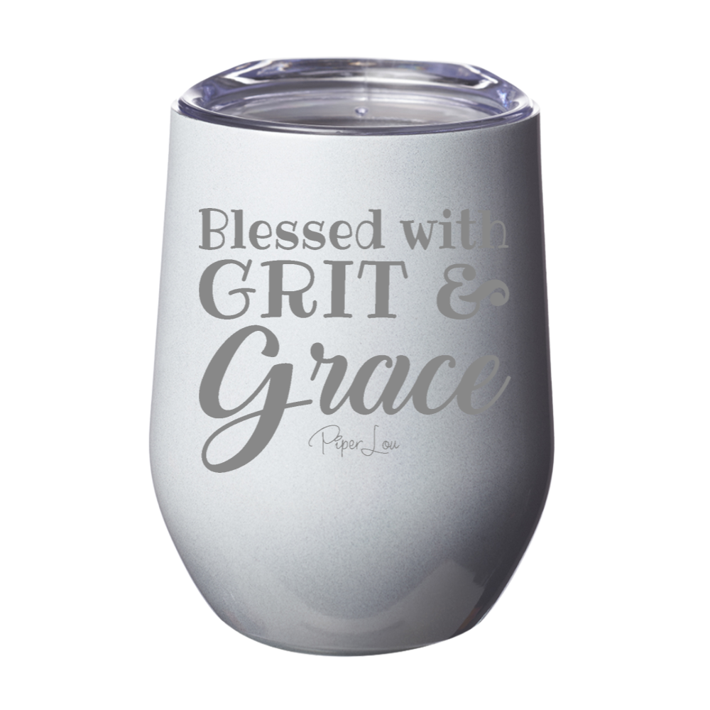 Blessed With Grit And Grace 12oz Stemless Wine Cup