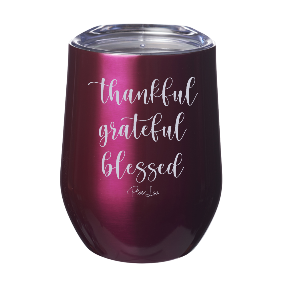 Thankful Grateful Blessed 12oz Stemless Wine Cup
