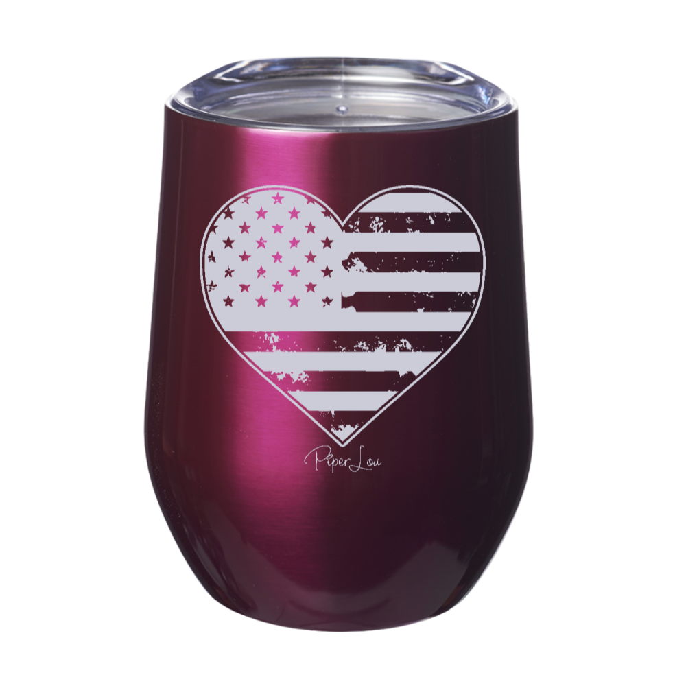 Fire Flag Heart 12oz Stemless Wine Cup