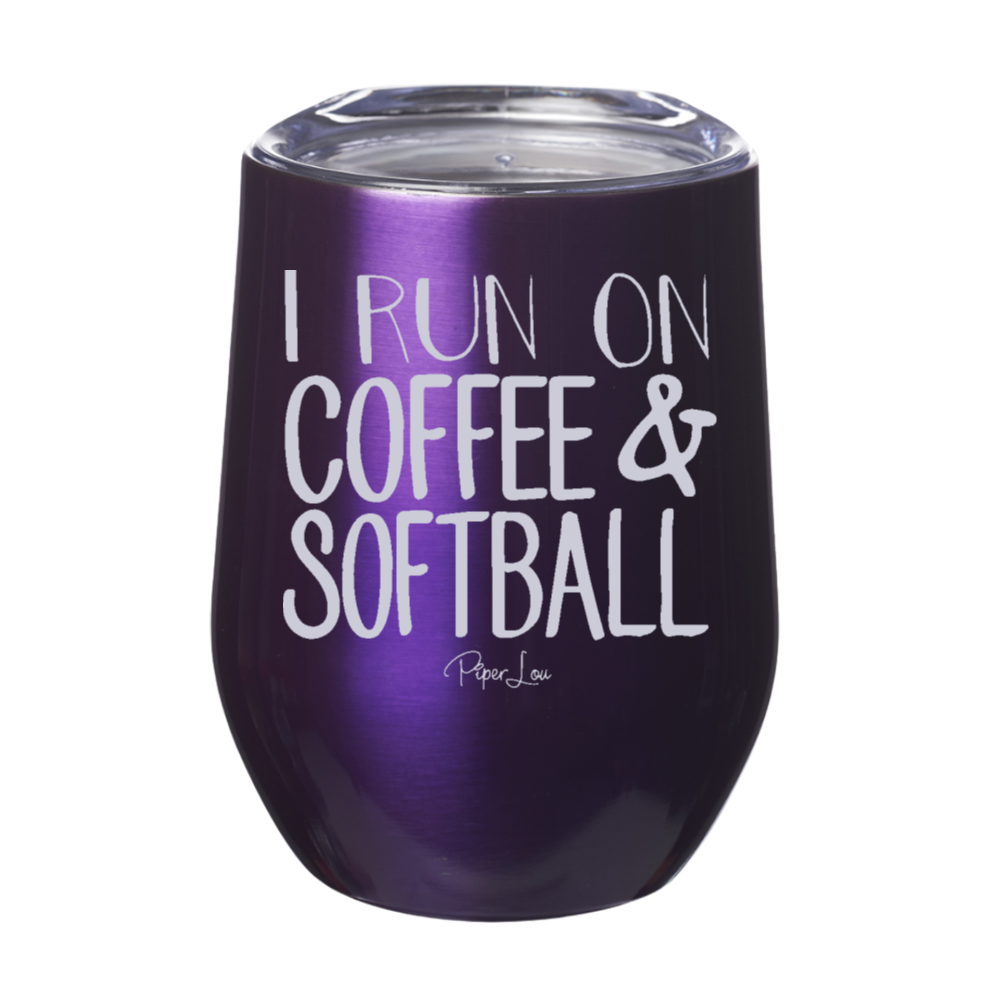 I Run On Coffee & Softball 12oz Stemless Wine Cup