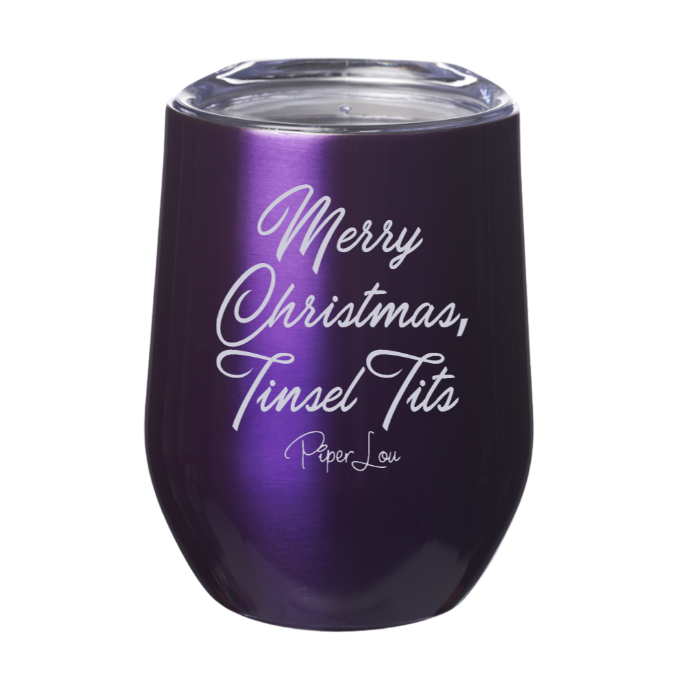 Merry Christmas Tinsel Tits 12oz Stemless Wine Cup