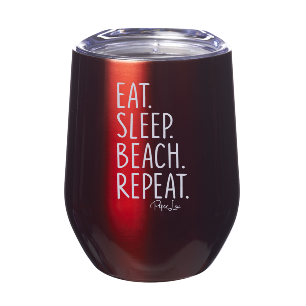 Eat Sleep Beach 12oz Stemless Wine Cup