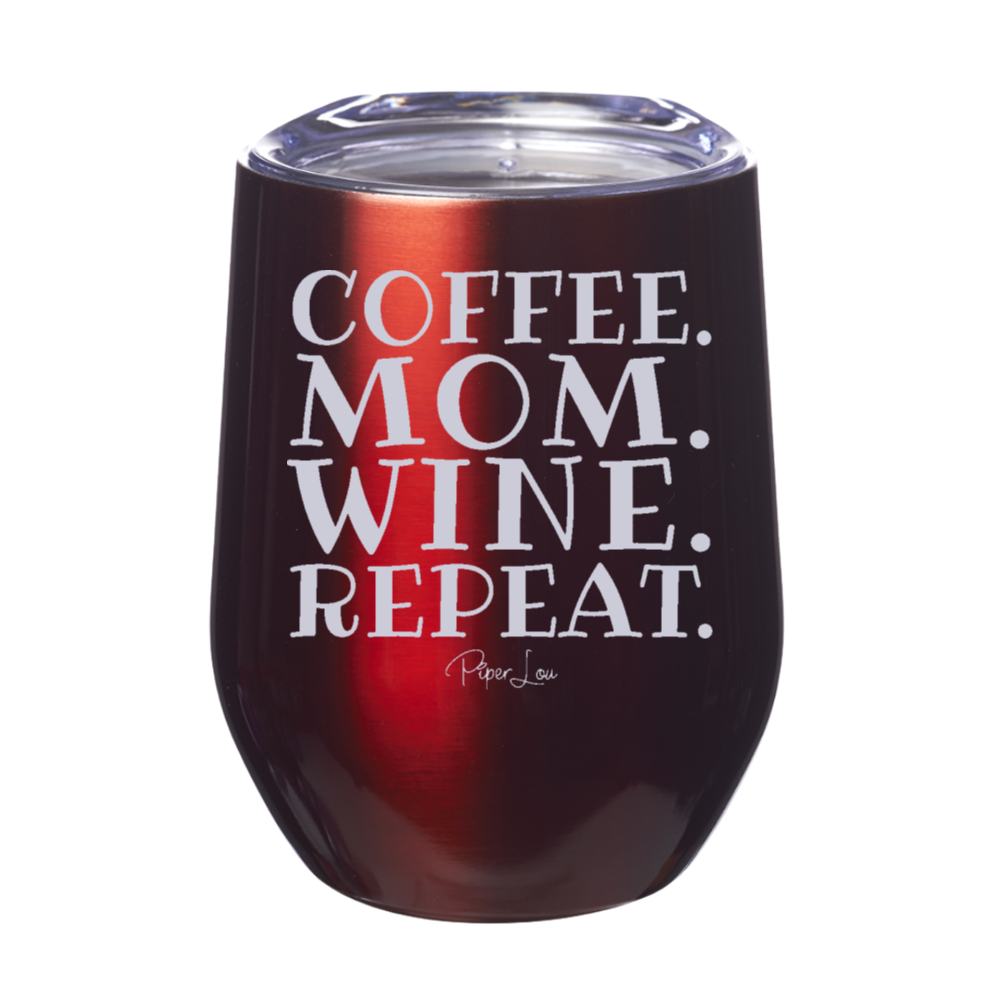 Coffee Mom Wine Repeat 12oz Stemless Wine Cup