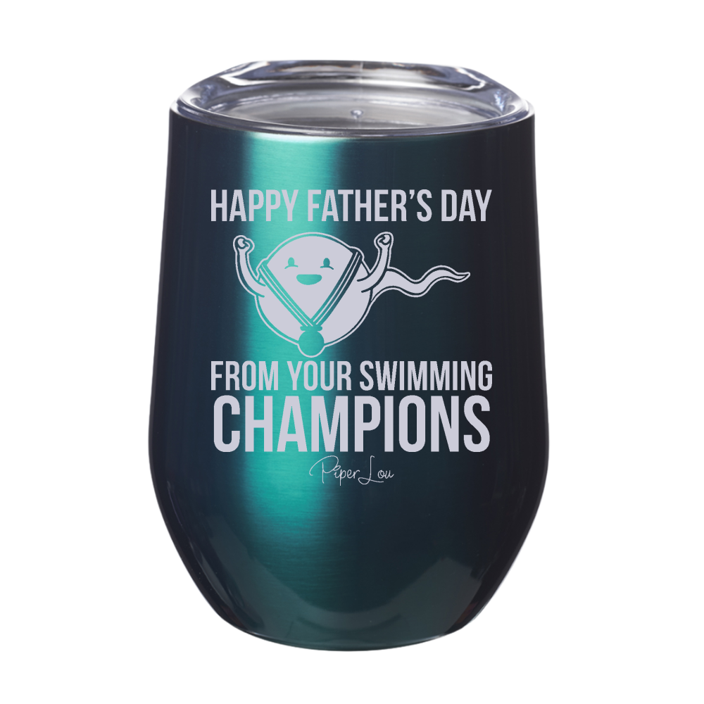 Father's Day Swimming Champions 12oz Stemless Wine Cup