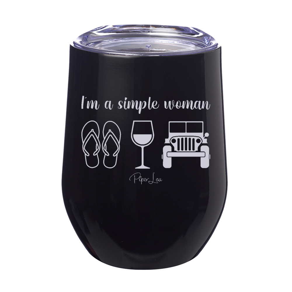 I'm A Simple Woman Flip Flops Wine Jeep 12oz Stemless Wine Cup