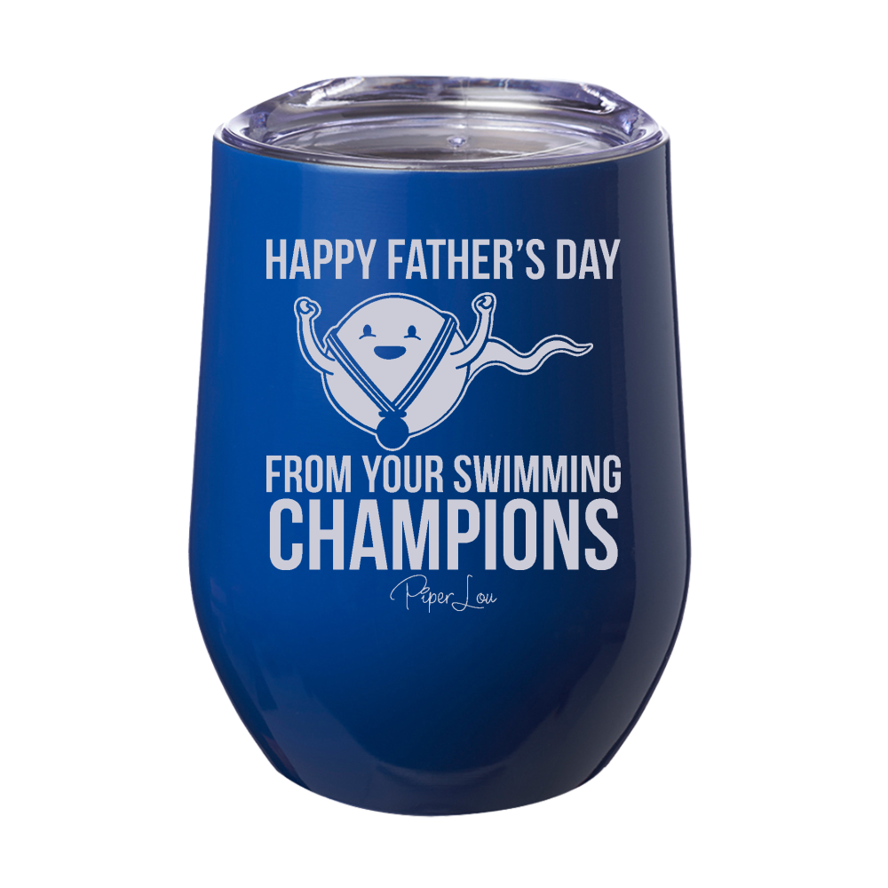 Father's Day Swimming Champions 12oz Stemless Wine Cup