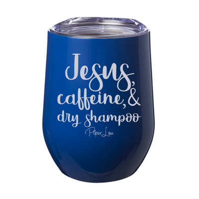 Jesus, Caffeine, and Dry Shampoo 12oz Stemless Wine Cup