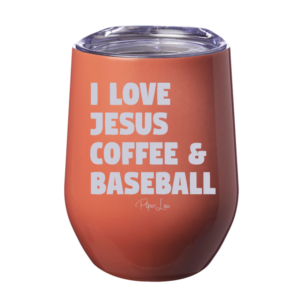 I Love Jesus Coffee And Baseball 12oz Stemless Wine Cup