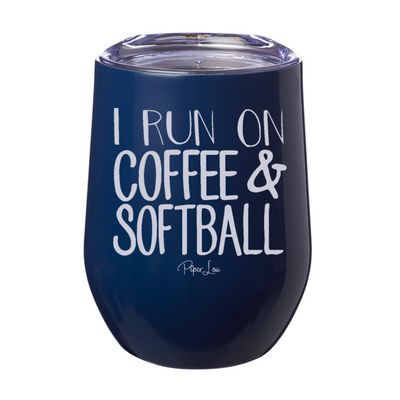 I Run On Coffee & Softball 12oz Stemless Wine Cup
