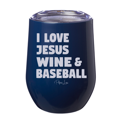 I Love Jesus Wine And Baseball 12oz Stemless Wine Cup