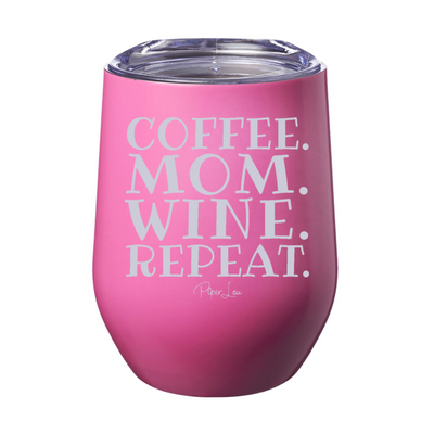 Coffee Mom Wine Repeat 12oz Stemless Wine Cup