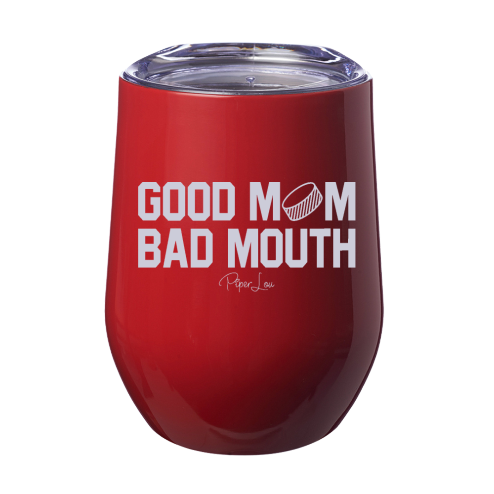 Good Mom Bad Mouth Hockey 12oz Stemless Wine Cup