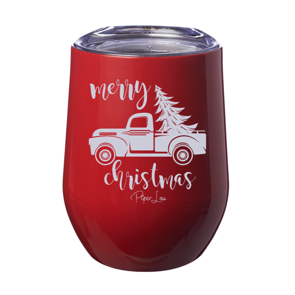 Merry Christmas Truck 12oz Stemless Wine Cup
