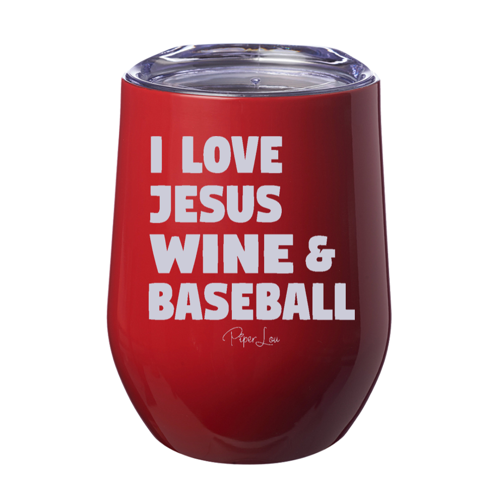 I Love Jesus Wine And Baseball 12oz Stemless Wine Cup