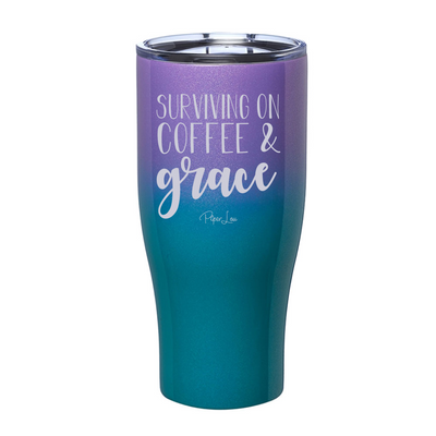 Surviving On Coffee And Grace Laser Etched Tumbler