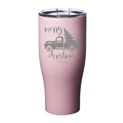 Merry Christmas Truck Laser Etched Tumbler