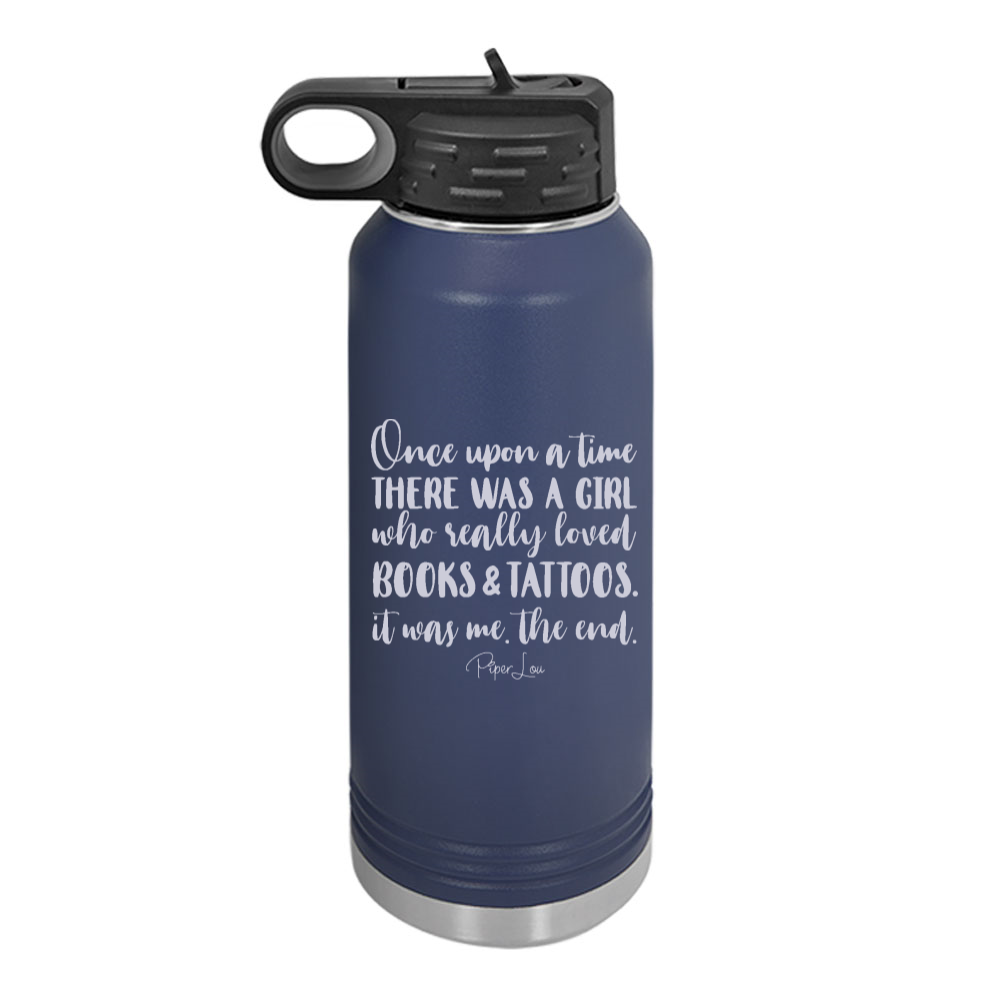 A Girl Who Really Loved Books And Tattoos Water Bottle