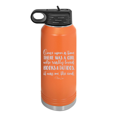 A Girl Who Really Loved Books And Tattoos Water Bottle