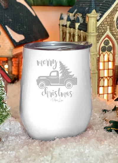 Merry Christmas Truck 12oz Stemless Wine Cup