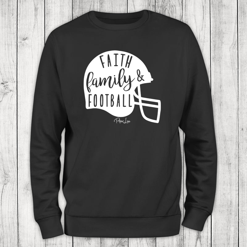 Faith Family Football White Print Crewneck Sweatshirt