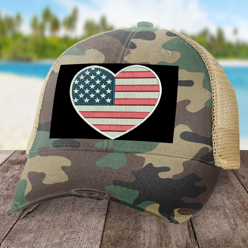 Military Heart American Flag Hat