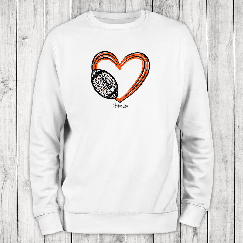 Football Heart Orange Black Graphic Crewneck Sweatshirt