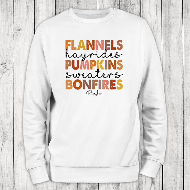 Flannels Hayrides Pumpkins Graphic Crewneck Sweatshirt