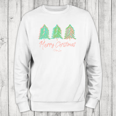 Merry Christmas Pastel Trees Graphic Crewneck Sweatshirt