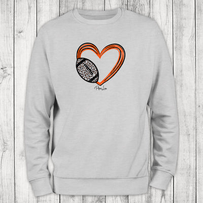 Football Heart Orange Black Graphic Crewneck Sweatshirt