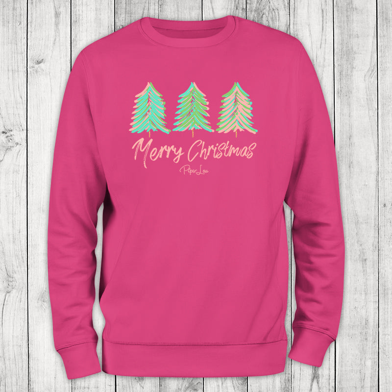 Merry Christmas Pastel Trees Graphic Crewneck Sweatshirt
