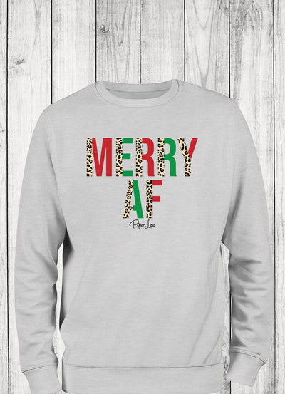 Merry AF Leopard Graphic Crewneck Sweatshirt